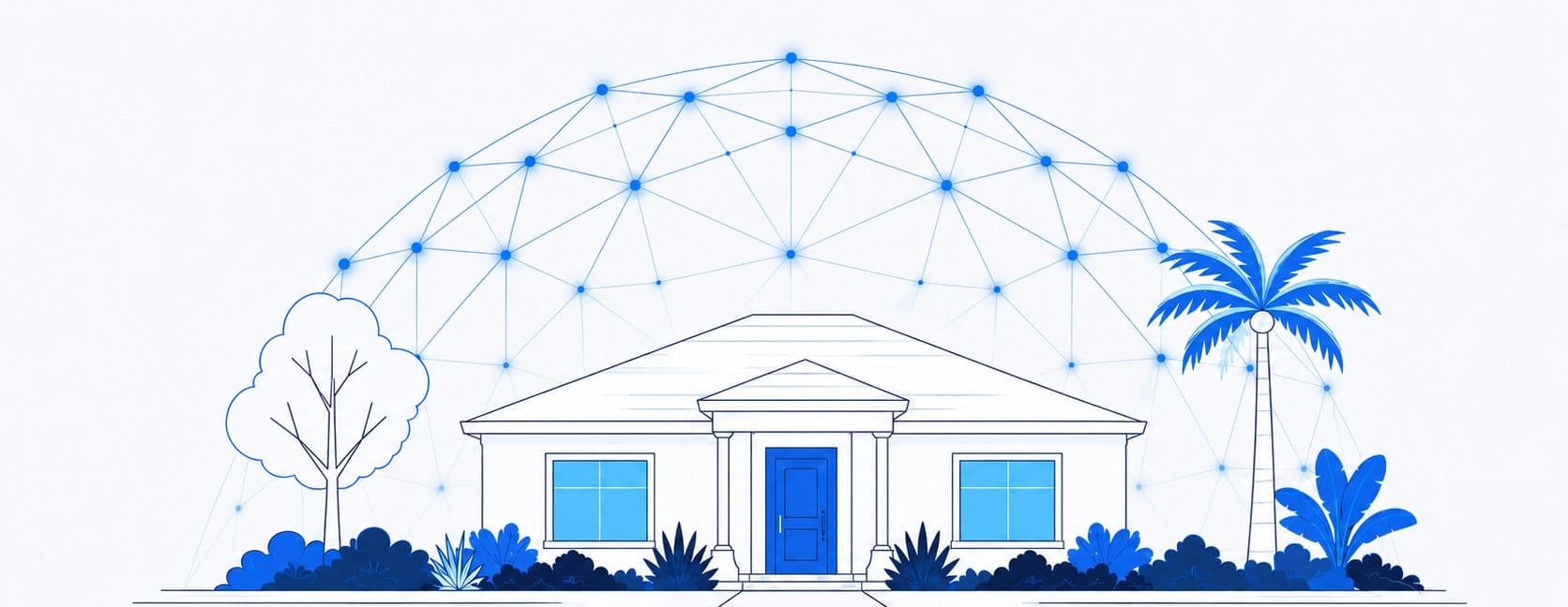 A Belleview home with its laptop, router, and phone connected under a glowing network dome